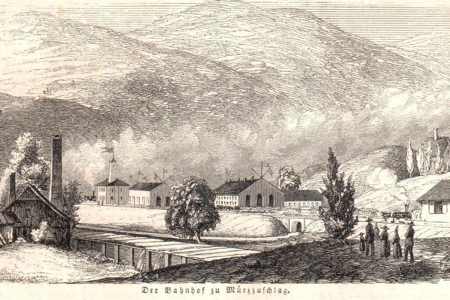 Der Bahnhof Mürzzuschlag in der Illustrierten Zeitung Leipzig vom Oktober 1844